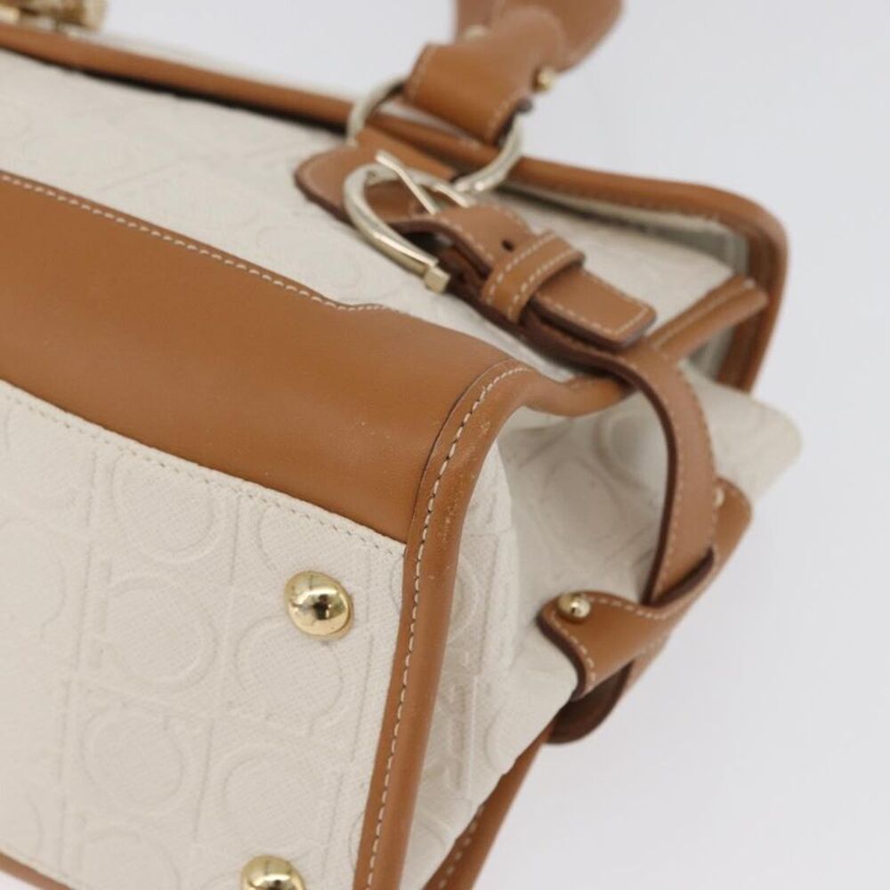 Salvatore Ferragamo Gancini Top Handle Canvas White Pvc Handbag - Picture 9 of 16